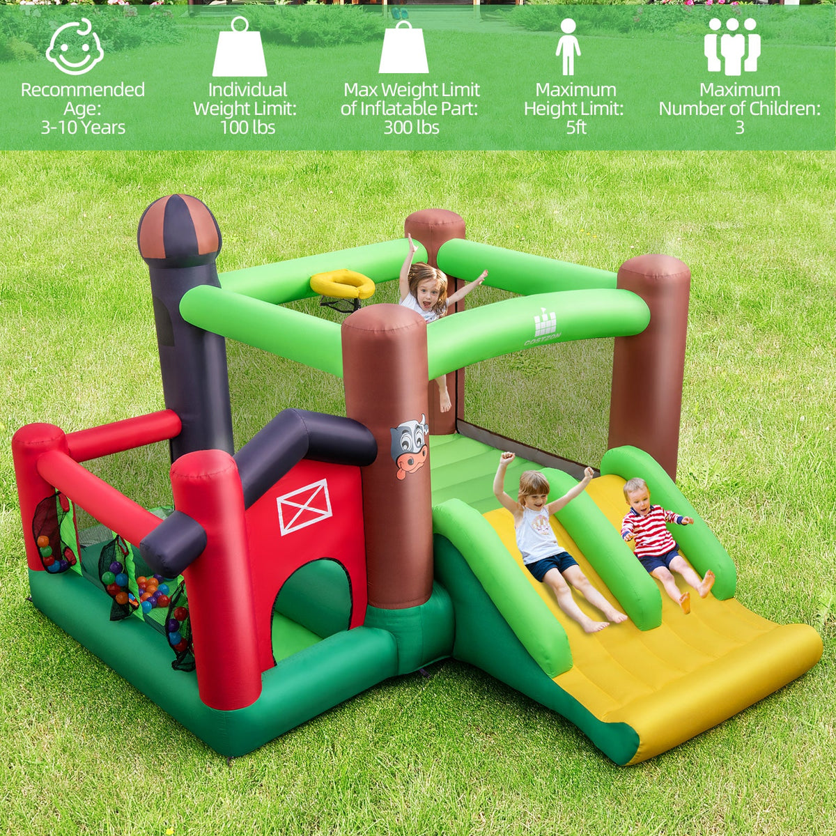 6-in-1 Inflatable Bounce House with Double Slides without Blower, photo 6 of 8