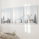 Snowy Deer Wall Art Set of 3. Winter Woodland Prints by Wall Art Set