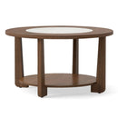 Farmhouse Accent Round Coffee Table with 2-Tone Tabletop and Open Storage Shelf for Living Room-Brown by LJGDeals