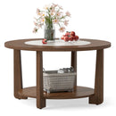 Farmhouse Accent Round Coffee Table with 2-Tone Tabletop and Open Storage Shelf for Living Room-Brown by LJGDeals