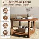 Farmhouse Accent Round Coffee Table with 2-Tone Tabletop and Open Storage Shelf for Living Room-Brown by LJGDeals