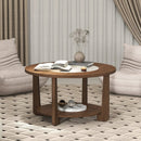 Farmhouse Accent Round Coffee Table with 2-Tone Tabletop and Open Storage Shelf for Living Room-Brown by LJGDeals