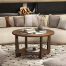 Farmhouse Accent Round Coffee Table with 2-Tone Tabletop and Open Storage Shelf for Living Room-Brown by LJGDeals
