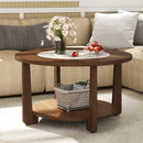 Farmhouse Accent Round Coffee Table with 2-Tone Tabletop and Open Storage Shelf for Living Room-Brown by LJGDeals