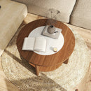 Farmhouse Accent Round Coffee Table with 2-Tone Tabletop and Open Storage Shelf for Living Room-Brown by LJGDeals