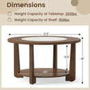 Farmhouse Accent Round Coffee Table with 2-Tone Tabletop and Open Storage Shelf for Living Room-Brown by LJGDeals