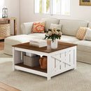 Farmhouse Coffee Table 31 Inch Square Coffee Table with Storage Shelf-White by LJGDeals