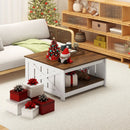 Farmhouse Coffee Table 31 Inch Square Coffee Table with Storage Shelf-White by LJGDeals