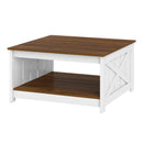 Farmhouse Coffee Table 31 Inch Square Coffee Table with Storage Shelf-White by LJGDeals