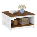 Farmhouse Coffee Table 31 Inch Square Coffee Table with Storage Shelf-White by LJGDeals