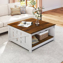 Farmhouse Coffee Table 31 Inch Square Coffee Table with Storage Shelf-White by LJGDeals