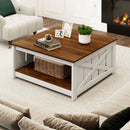 Farmhouse Coffee Table 31 Inch Square Coffee Table with Storage Shelf-White by LJGDeals