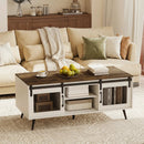 Farmhouse Coffee Table with Sliding Doors and Adjustable Shelf by LJGDeals