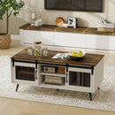 Farmhouse Coffee Table with Sliding Doors and Adjustable Shelf by LJGDeals