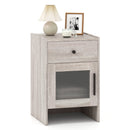 Nightstand with Drawer and Cabinet-Antique Brush White by LJGDeals