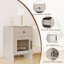 Nightstand with Drawer and Cabinet-Antique Brush White by LJGDeals