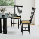 Farmhouse Solid Rubber Wood Dining Chairs Set of 2 with PE Rattan Seats-Black by LJGDeals