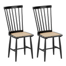 Farmhouse Solid Rubber Wood Dining Chairs Set of 2 with PE Rattan Seats-Black by LJGDeals