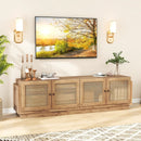 Farmhouse TV Stand for TVs up to 75 Inches with 2 Cabinets-Oak by LJGDeals