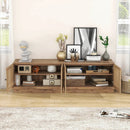 Farmhouse TV Stand for TVs up to 75 Inches with 2 Cabinets-Oak by LJGDeals