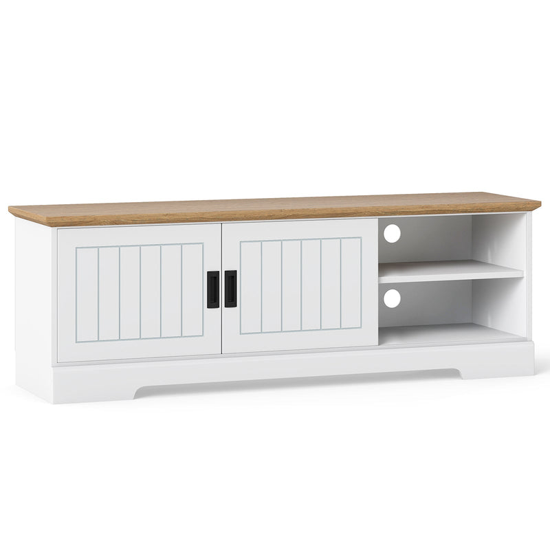 Farmhouse TV Stand for TVs up to 65 Inch with Sliding Doors and Storage Cabinets-White, photo 3 of 8