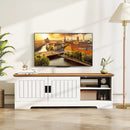 Farmhouse TV Stand for TVs up to 65 Inch with Sliding Doors and Storage Cabinets-White by LJGDeals