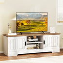 Farmhouse TV Stand for TVs up to 65 Inch with Sliding Doors and Storage Cabinets-White by LJGDeals
