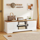 Farmhouse TV Stand for TVs up to 65 Inch with Sliding Doors and Storage Cabinets-White by LJGDeals