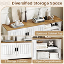 Farmhouse TV Stand for TVs up to 65 Inch with Sliding Doors and Storage Cabinets-White by LJGDeals
