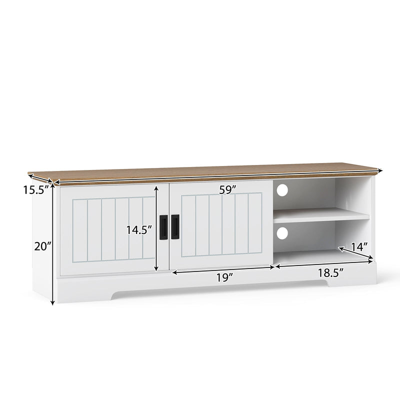 Farmhouse TV Stand for TVs up to 65 Inch with Sliding Doors and Storage Cabinets-White, photo 5 of 8