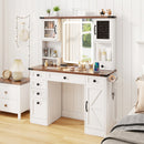 Farmhouse Vanity Desk with Lighted Mirror and 3 Doors-White by DirectDeals