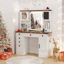 Farmhouse Vanity Desk with Lighted Mirror and 3 Doors-White by LJGDeals
