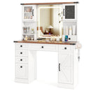 Farmhouse Vanity Desk with Lighted Mirror and 3 Doors-White by LJGDeals