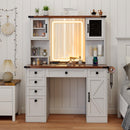Farmhouse Vanity Desk with Lighted Mirror and 3 Doors-White by DirectDeals
