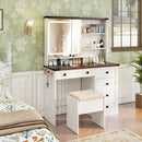 Farmhouse Vanity Set with Mirror and 3-Color Lighting-White by LJGDeals