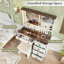 Farmhouse Vanity Set with Mirror and 3-Color Lighting-White by LJGDeals
