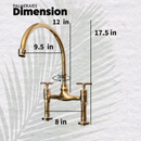 Unlacquered Brass Kitchen Faucet -  Dual Handle Center Ball Bridge Sink Faucet