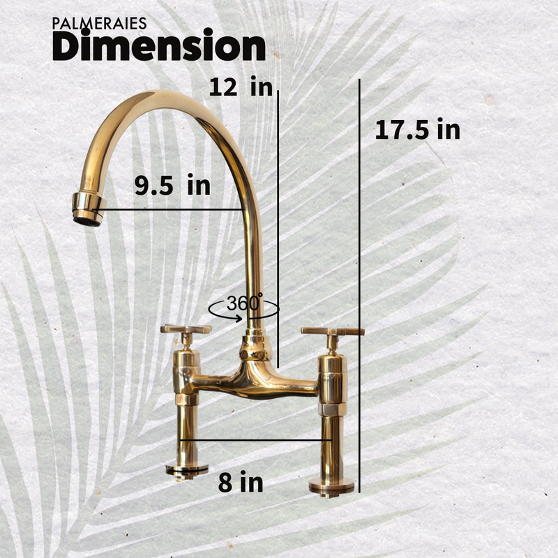 Unlacquered Brass Kitchen Faucet -  Dual Handle Center Ball Bridge Sink Faucet