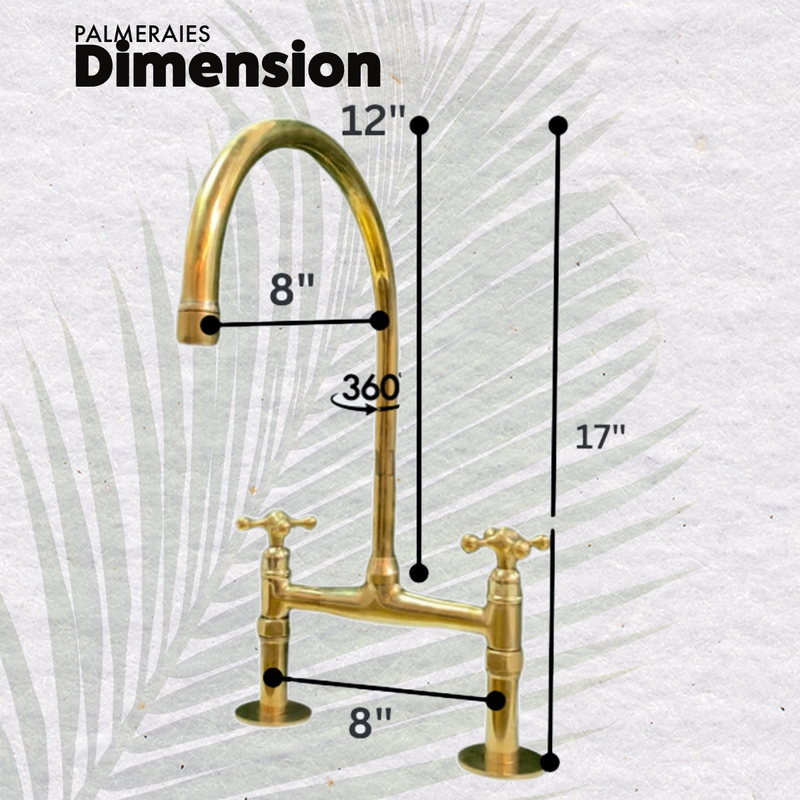 Unlacquered Brass Kitchen Faucet - 8" Bridge Faucet