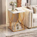 Faux Marble Bedside Night Stand with Petal-Inspired Metal Frame by LJGDeals