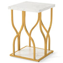 Faux Marble Bedside Night Stand with Petal-Inspired Metal Frame by LJGDeals