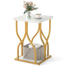 Faux Marble Bedside Night Stand with Petal-Inspired Metal Frame by LJGDeals