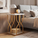 Faux Marble Bedside Night Stand with Petal-Inspired Metal Frame by LJGDeals