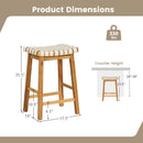 Faux PU Leather Bar Stools Set of 2 with Woven Curved Seat Natural-25.5 inches