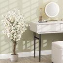 Faux Plum Blossom Plant with White Fabric Flower and Solid Wood Trunk-White by LJGDeals