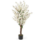 Faux Plum Blossom Plant with White Fabric Flower and Solid Wood Trunk-White by LJGDeals