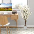 Faux Plum Blossom Plant with White Fabric Flower and Solid Wood Trunk-White by LJGDeals