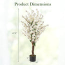 Faux Plum Blossom Plant with White Fabric Flower and Solid Wood Trunk-White by LJGDeals