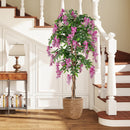 5.5 FT Faux Wisteria Plant in Nursery Pot with Blooming Flowers-Rose Red