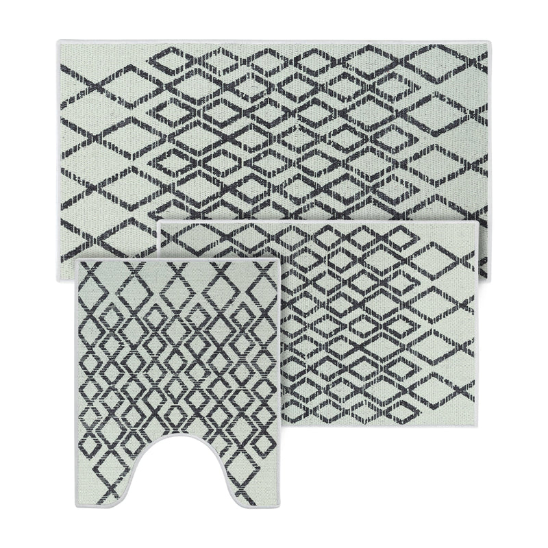 Geometric Daimond Design 3 Piece Bathroom Rugs Set | Ivory